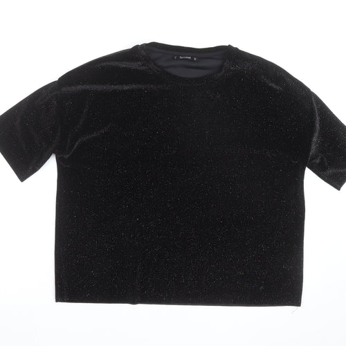 Pull&Bear Women's Black Glitter Velvet Pullover Jumper Size 14