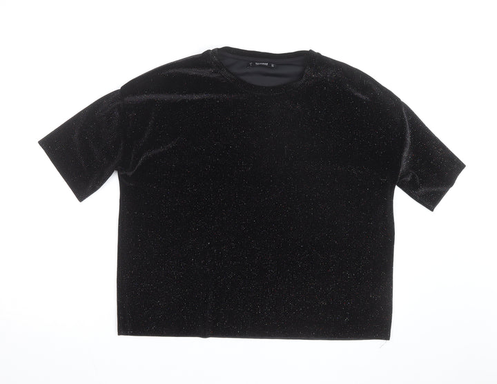 Pull&Bear Women's Black Glitter Velvet Pullover Jumper Size 14