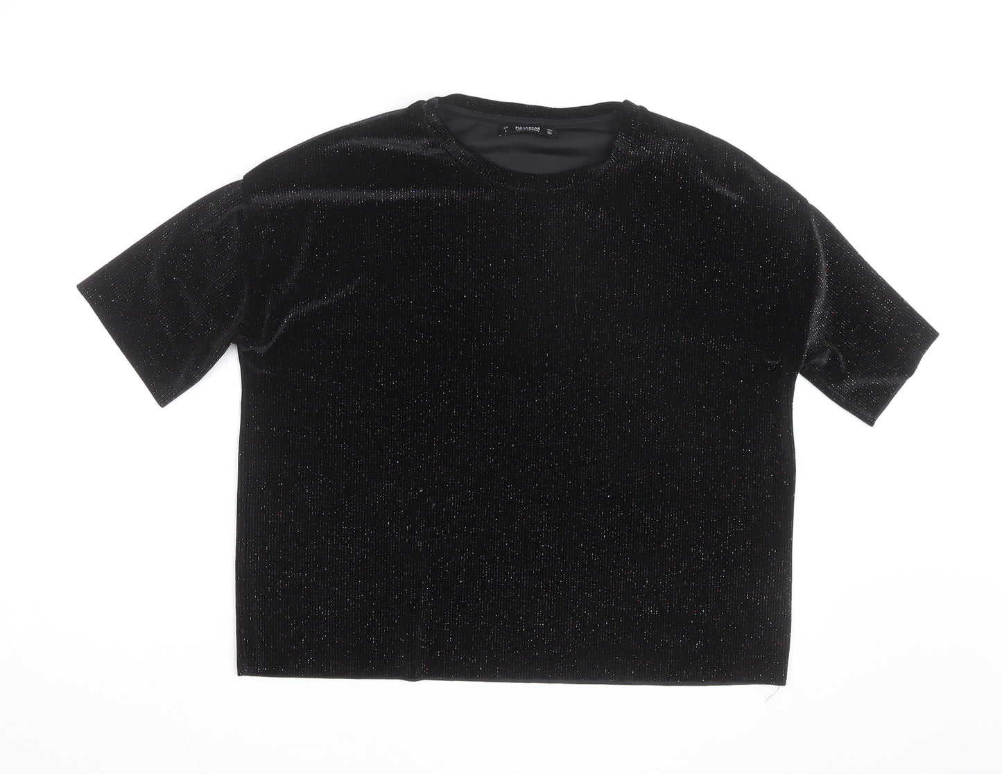 Pull&Bear Women's Black Glitter Velvet Pullover Jumper Size 14