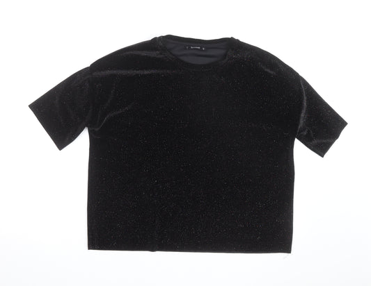 Pull&Bear Women's Black Glitter Velvet Pullover Jumper Size 14