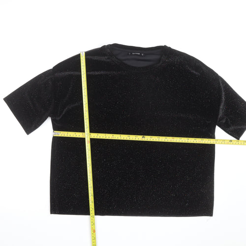 Pull&Bear Women's Black Glitter Velvet Pullover Jumper Size 14