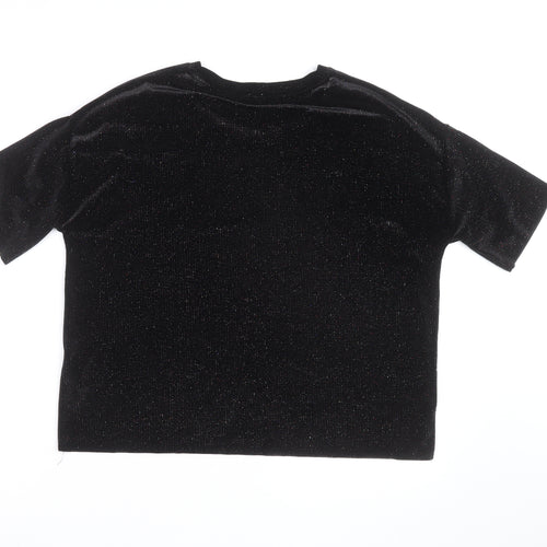 Pull&Bear Women's Black Glitter Velvet Pullover Jumper Size 14