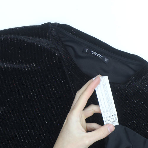 Pull&Bear Women's Black Glitter Velvet Pullover Jumper Size 14