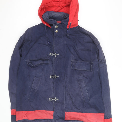 John D Farrow’s Men’s Blue Red Hooded Parka Jacket Medium Cotton Casual