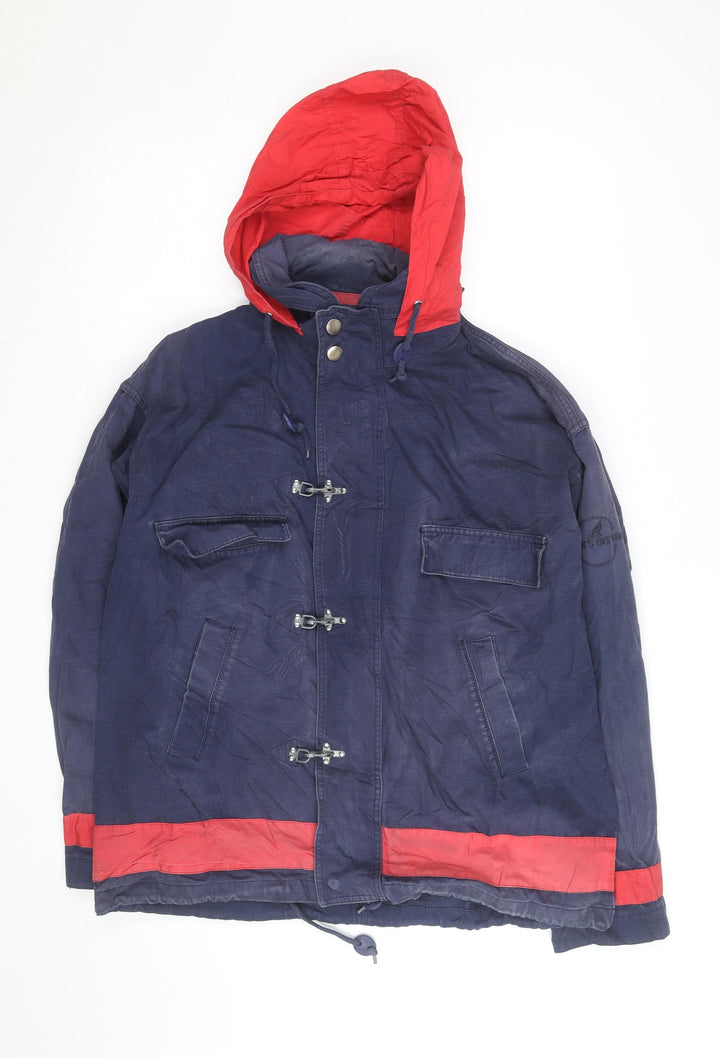 John D Farrow’s Men’s Blue Red Hooded Parka Jacket Medium Cotton Casual