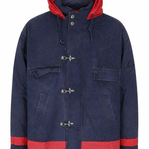 John D Farrow’s Men’s Blue Red Hooded Parka Jacket Medium Cotton Casual