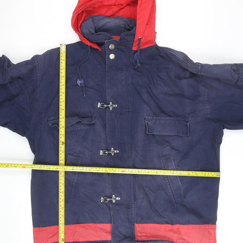 John D Farrow’s Men’s Blue Red Hooded Parka Jacket Medium Cotton Casual