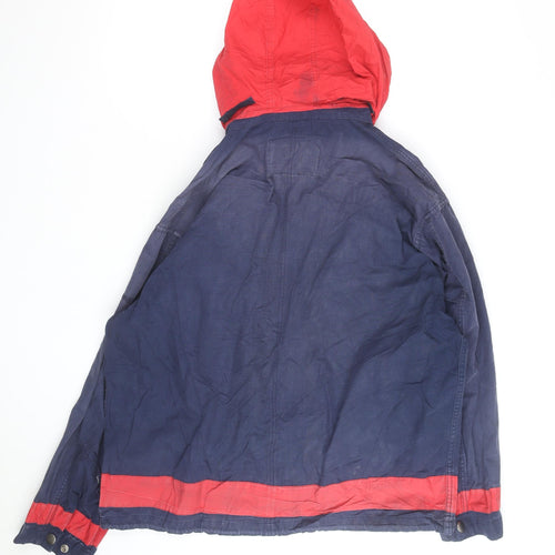 John D Farrow’s Men’s Blue Red Hooded Parka Jacket Medium Cotton Casual