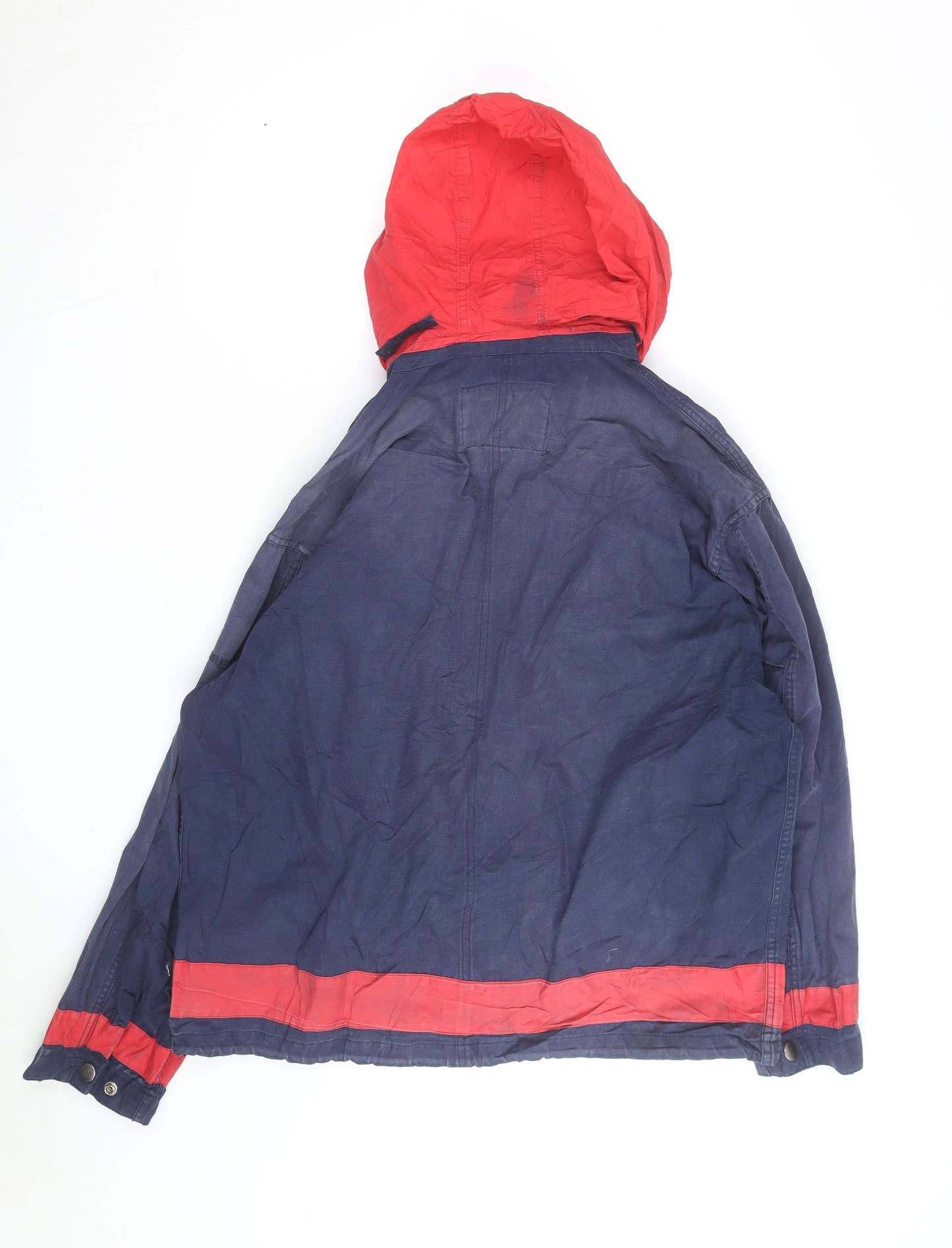John D Farrow’s Men’s Blue Red Hooded Parka Jacket Medium Cotton Casual