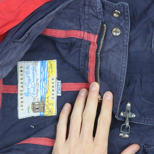 John D Farrow’s Men’s Blue Red Hooded Parka Jacket Medium Cotton Casual