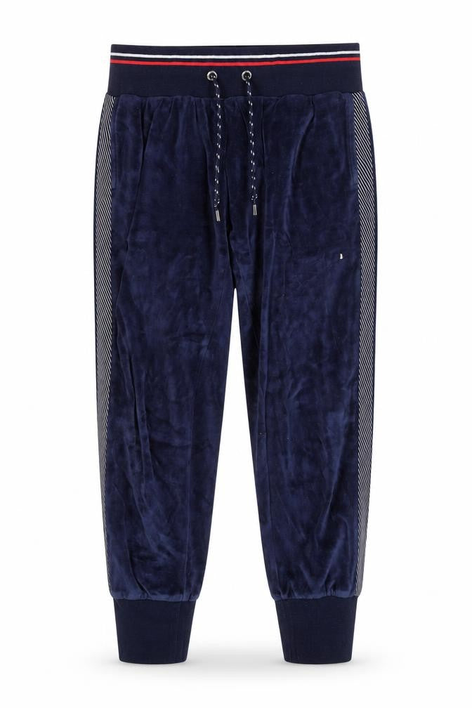 Front view of Lorna Jane Women's Blue Velour Jogger Trousers, size S