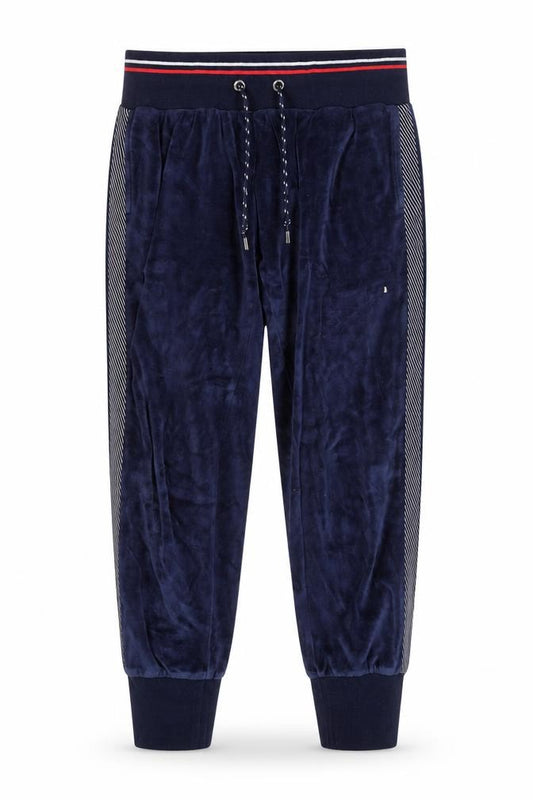 Front view of Lorna Jane Women's Blue Velour Jogger Trousers, size S