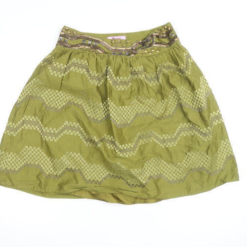 Monsoon Petite Green Beaded A-Line Cotton Skirt Size 10