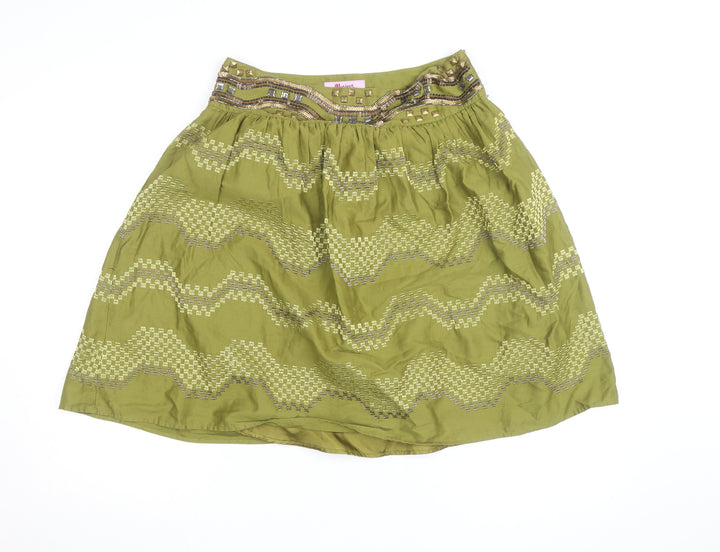 Monsoon Petite Green Beaded A-Line Cotton Skirt Size 10
