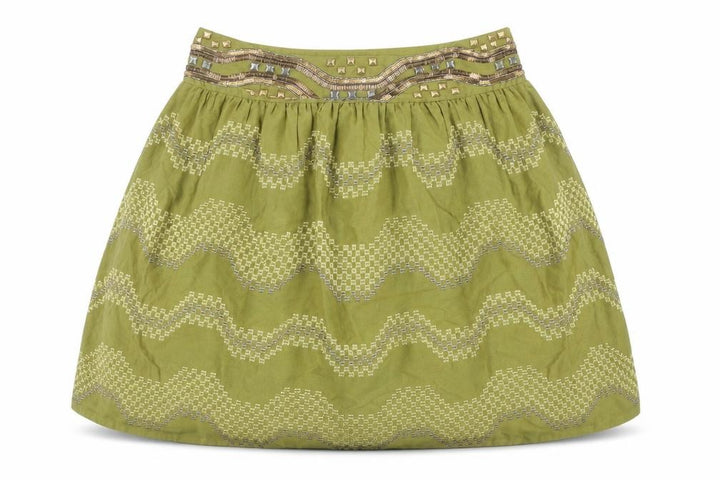 Monsoon Petite Green Beaded A-Line Cotton Skirt Size 10