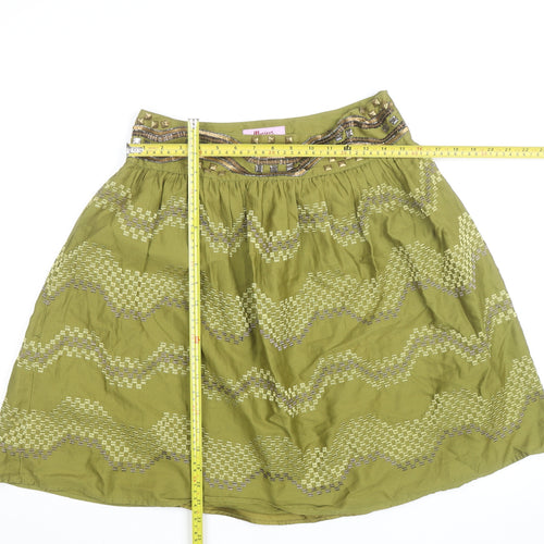 Monsoon Petite Green Beaded A-Line Cotton Skirt Size 10