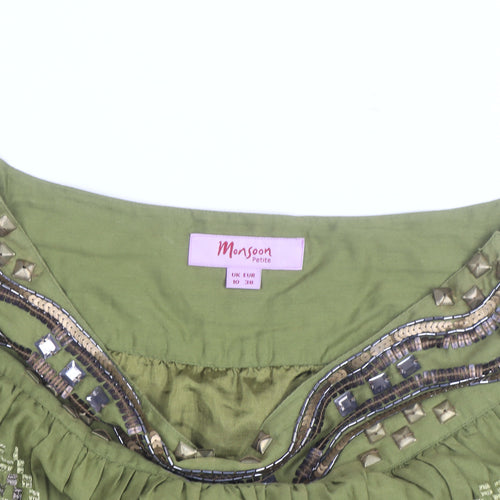 Monsoon Petite Green Beaded A-Line Cotton Skirt Size 10