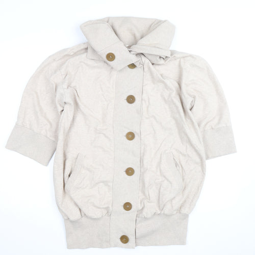 New Look Women Beige Cotton Blend Cowl Neck Button Cardigan Size 14