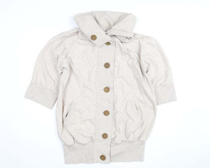 New Look Women Beige Cotton Blend Cowl Neck Button Cardigan Size 14