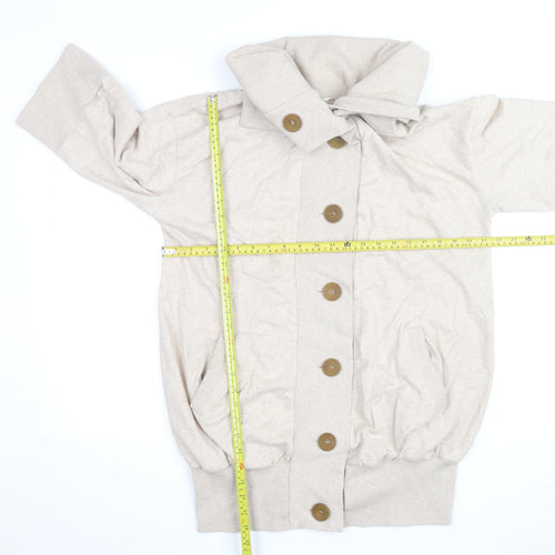 New Look Women Beige Cotton Blend Cowl Neck Button Cardigan Size 14