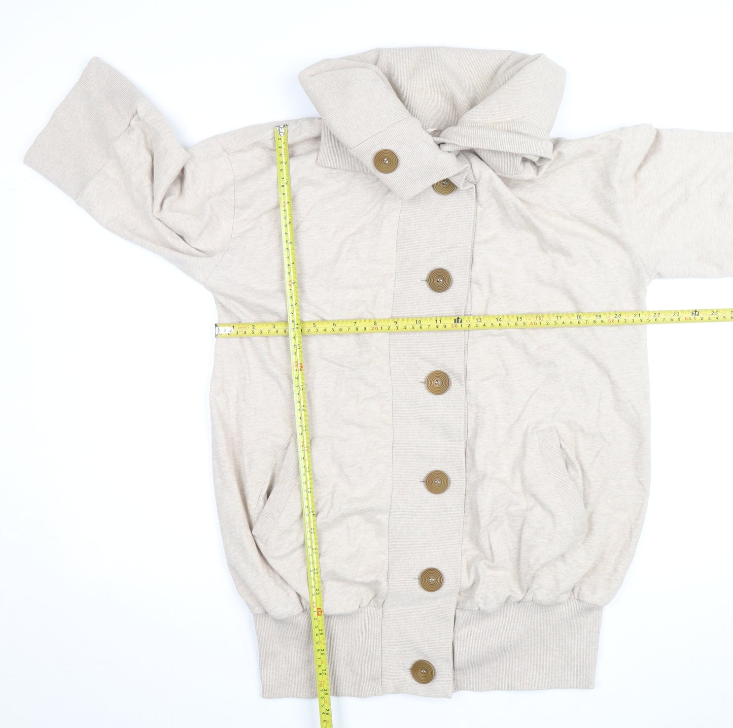 New Look Women Beige Cotton Blend Cowl Neck Button Cardigan Size 14