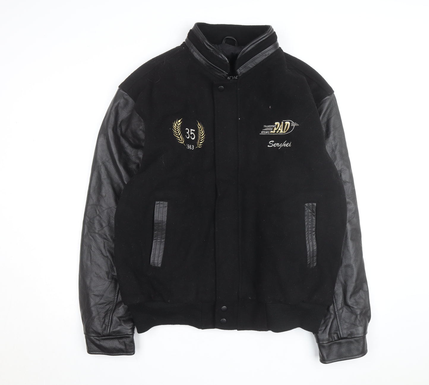 Canada Sportswear Men’s Black Varsity Jacket XL Wool Leather Trim