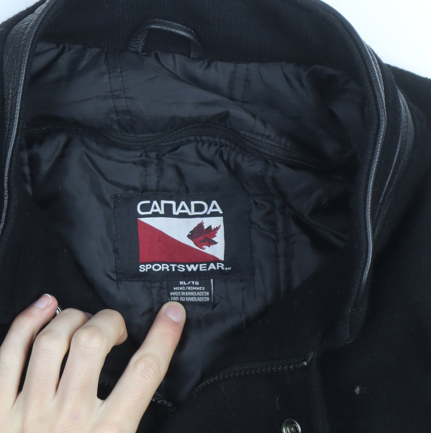 Canada Sportswear Men’s Black Varsity Jacket XL Wool Leather Trim