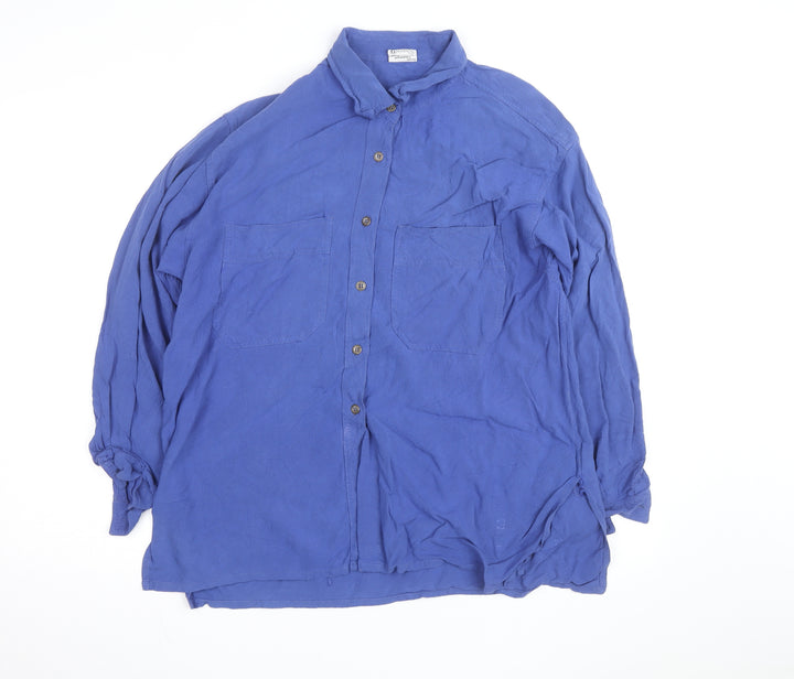 Grattan Women Blue Viscose Long Sleeve Relaxed Button-Up Shirt Size 14