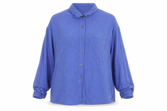 Front view of Grattan Women Blue Viscose Long Sleeve Relaxed Button-Up Shirt, size 14
