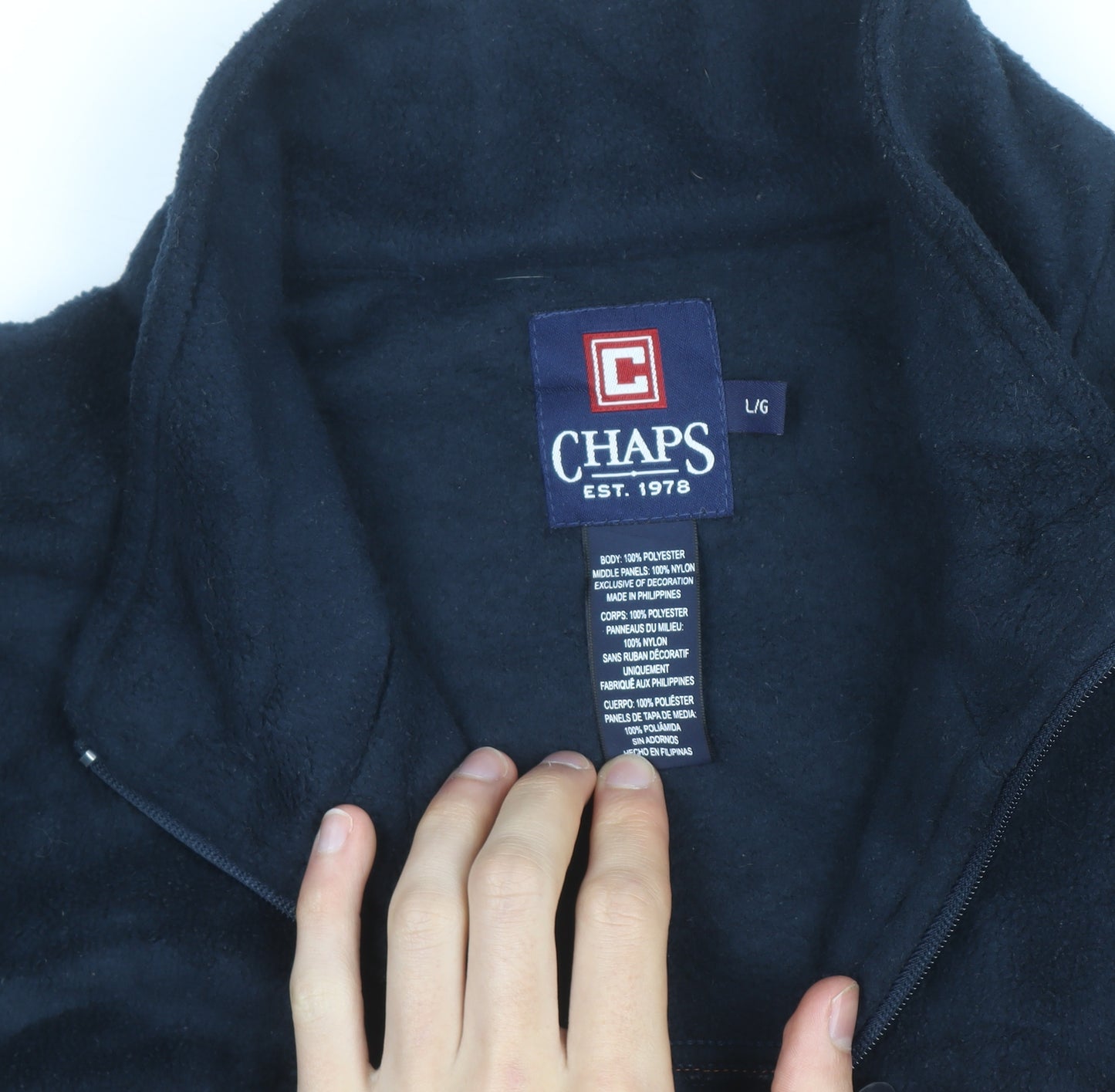 Chaps Men's Navy and Orange Full Zip Fleece Sweatshirt Size L
