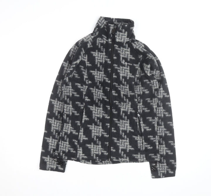 Columbia Boys Black Houndstooth Fleece Zip Jacket M Hiking Outdoor
