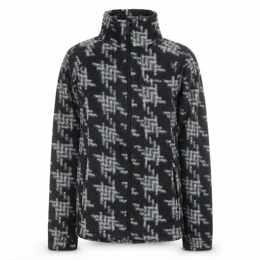 Front view of Columbia boys’ black houndstooth fleece zip jacket m hiking outdoor