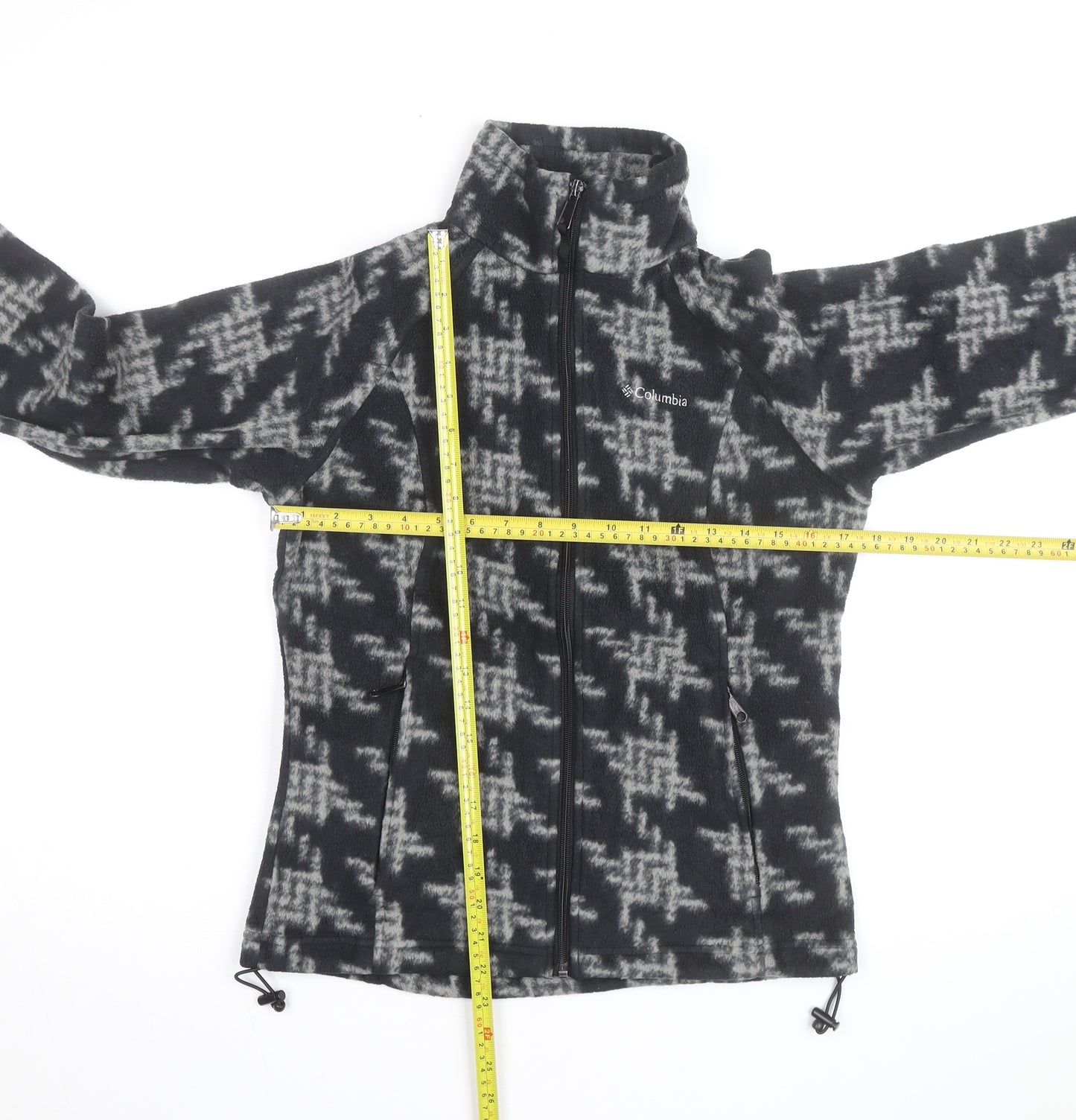 Columbia Boys Black Houndstooth Fleece Zip Jacket M Hiking Outdoor
