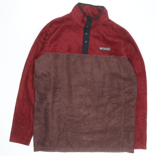 Columbia Men’s Red Brown Fleece Henley Sweatshirt Size L