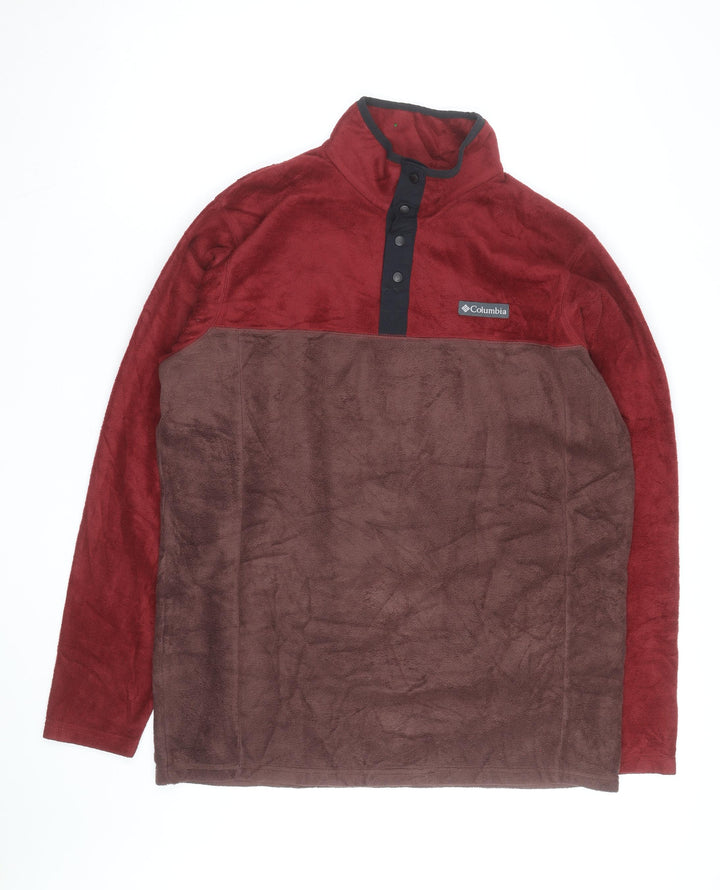 Columbia Men’s Red Brown Fleece Henley Sweatshirt Size L