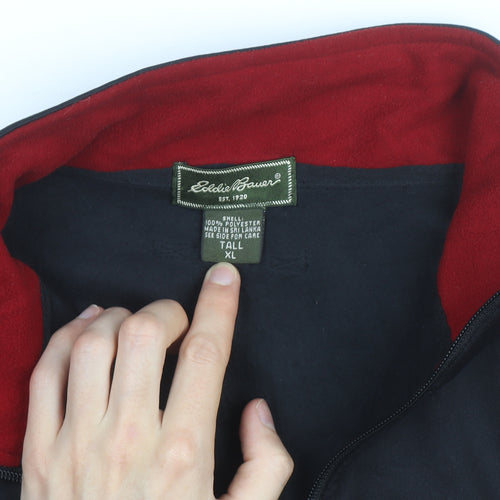 Eddie Bauer Mens Red Black Fleece Full Zip Sweatshirt XL Tall