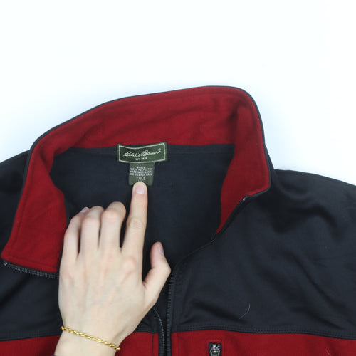 Eddie Bauer Mens Red Black Fleece Full Zip Sweatshirt XL Tall