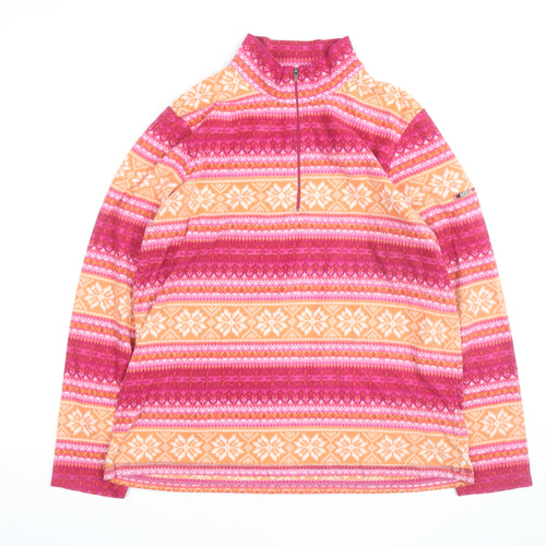 L.L. Bean Women's Pink Orange Fair Isle Fleece Pullover L 1/4 Zip