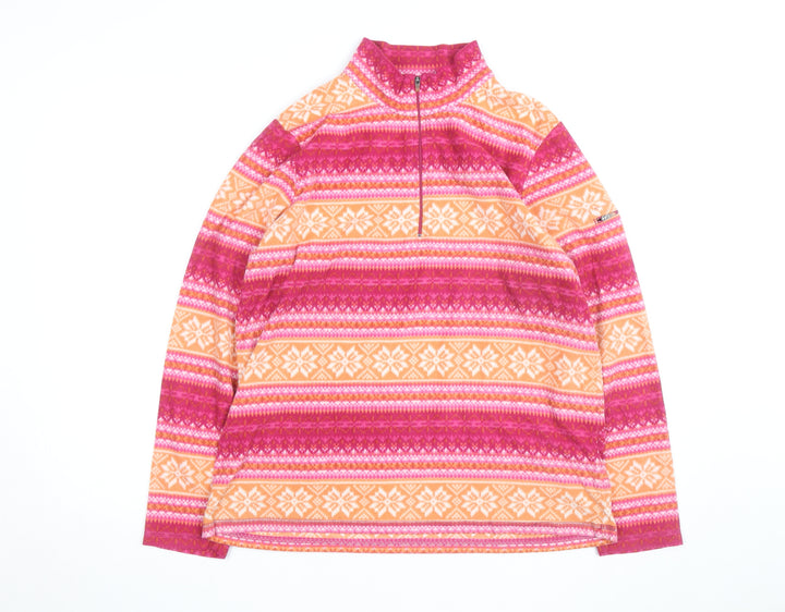 L.L. Bean Women's Pink Orange Fair Isle Fleece Pullover L 1/4 Zip