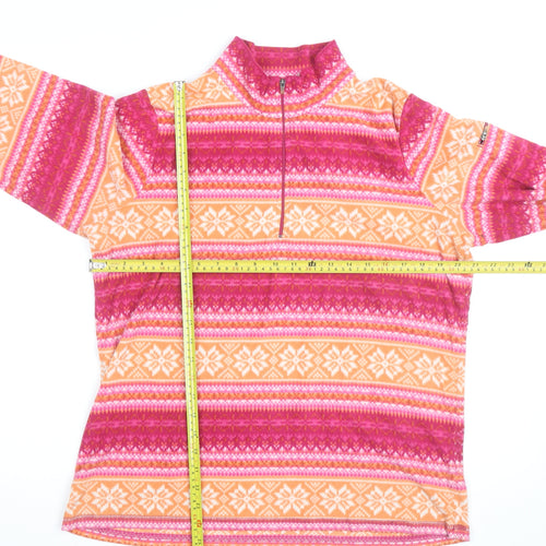 L.L. Bean Women's Pink Orange Fair Isle Fleece Pullover L 1/4 Zip