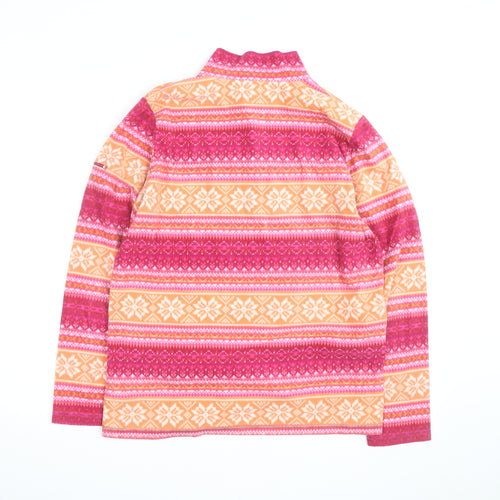 L.L. Bean Women's Pink Orange Fair Isle Fleece Pullover L 1/4 Zip