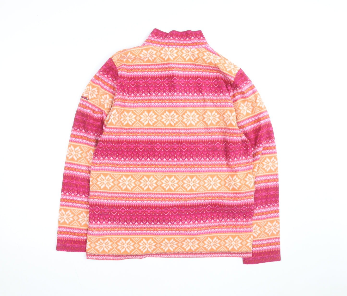 L.L. Bean Women's Pink Orange Fair Isle Fleece Pullover L 1/4 Zip