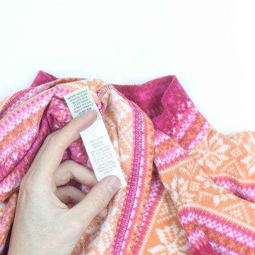 L.L. Bean Women's Pink Orange Fair Isle Fleece Pullover L 1/4 Zip