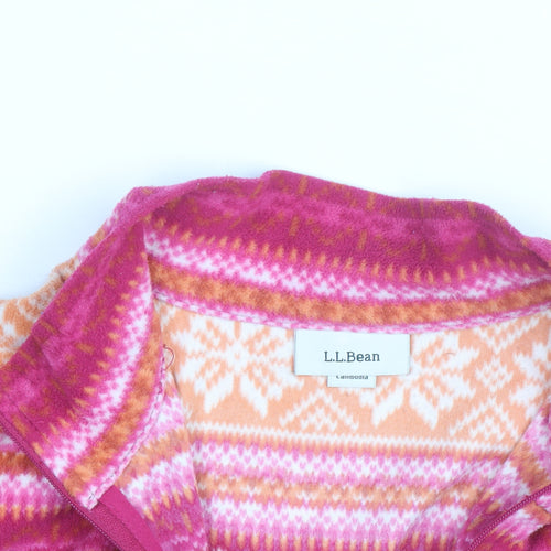 L.L. Bean Women's Pink Orange Fair Isle Fleece Pullover L 1/4 Zip