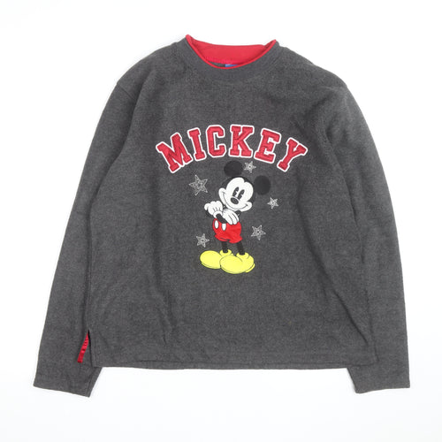 Disney Men's Grey Mickey Mouse Fleece Sweatshirt L Crew Neck Pullover