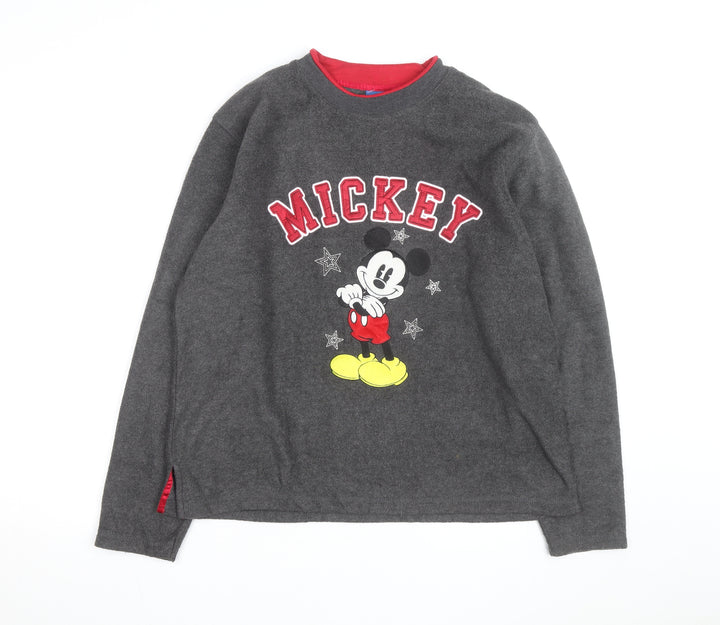 Disney Men's Grey Mickey Mouse Fleece Sweatshirt L Crew Neck Pullover