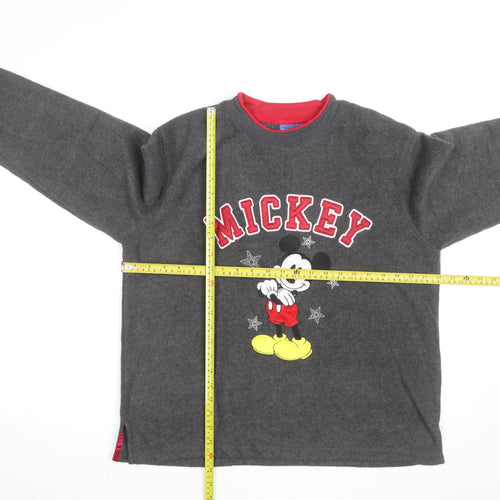 Disney Men's Grey Mickey Mouse Fleece Sweatshirt L Crew Neck Pullover