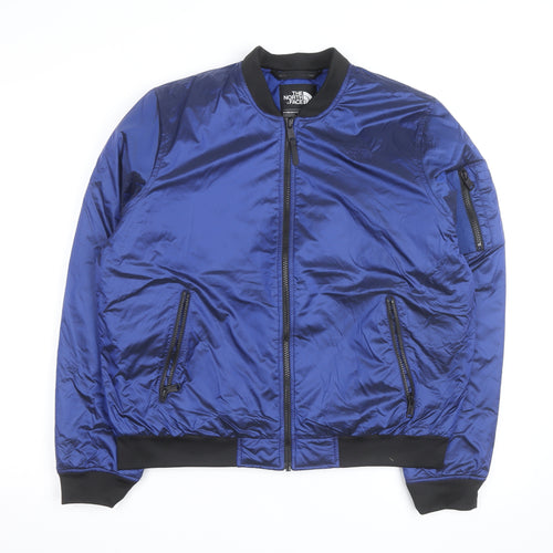 The North Face Womens Blue Bomber Jacket Size L Quilted Zip Up