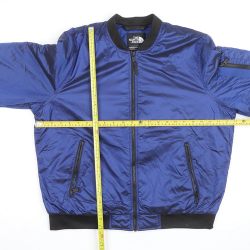 The North Face Womens Blue Bomber Jacket Size L Quilted Zip Up
