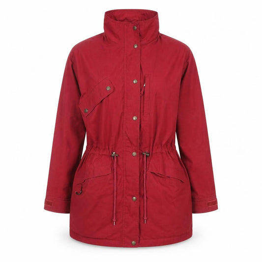 Front view of Eddie Bauer Men's Red Parka Jacket, size M, Water Resistant Lined